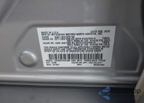 2015 Mitsubishi Outlander Sport Gt из США, поврежденный, VIN 4A4AP4AW5FE025846